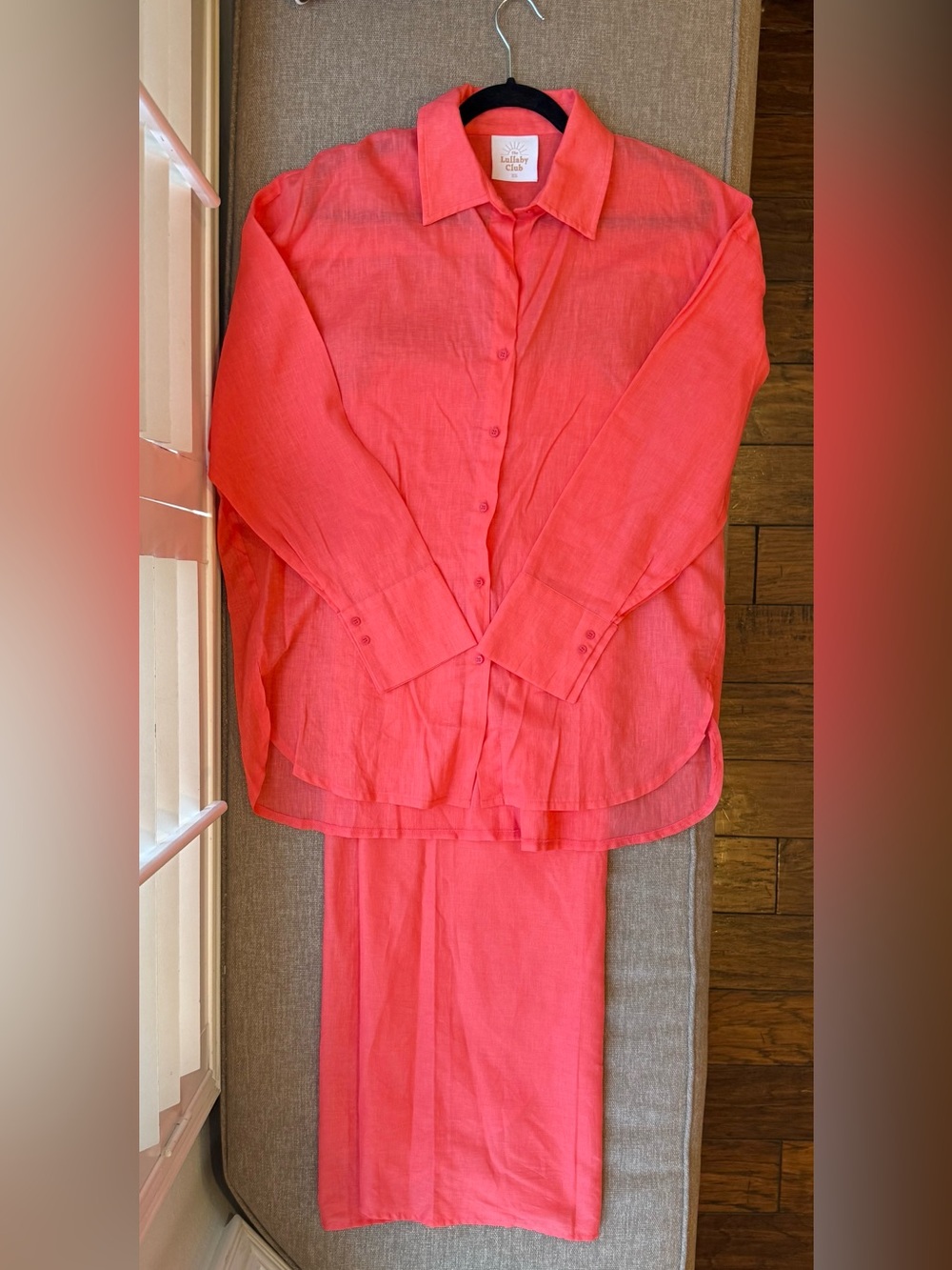 The Lullaby Club Coral Linen/Cotton Long Sleeve + Sarong Two-Piece Set Women XS